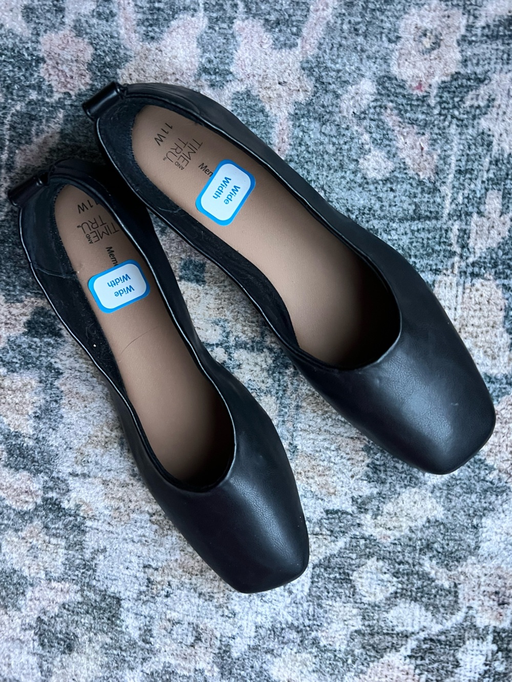 🆕 Black Ballet Flats Wide Width Square Toe Vegan Faux Leather NEW NWOT NWOB